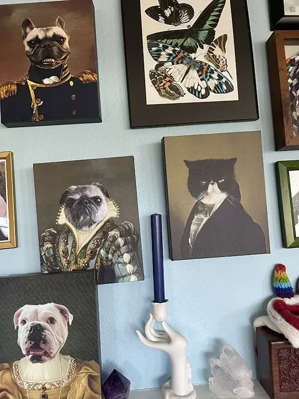 Smushy pet portraits on Mias wall